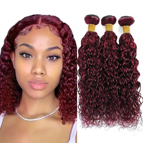 Water Wave Human Hair Bundles 14 16 18 Inch #99J Burgundy Bundles Human Hair Wine Red 12A Unprocessed Native Virgin Hair 50G Per Bundle 3 Extensions Wet and Wavy Weave for Women