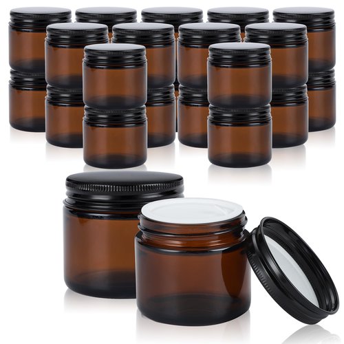 RAMFIYN 4oz Amber Glass Jars with Lids - 24 Pack Cosmetic Containers for Travel, Cream & Lotion