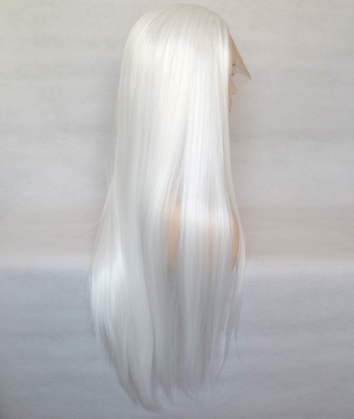 BLUPLE Long Straight Lace Front Wigs #1001 Platinum White Natural Heat Resistant Synthetic Hair Half Hand Tied Wigs for Cosplay Daily Wear (22 inches, Straight,White)