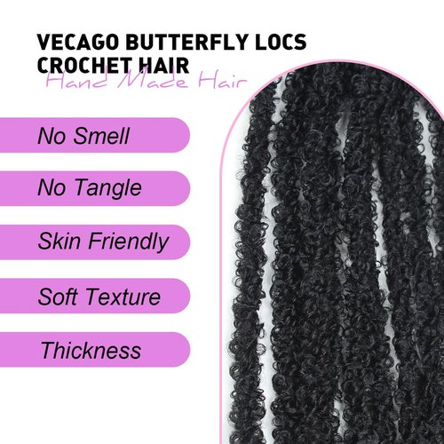 Vecago 30 inch Disstressed Butterfly Locs Crochet Hair, 7 Packs Disstressed Faux Locs Handmade Soft Locs for Women(6Packs+1Pack Change Color)
