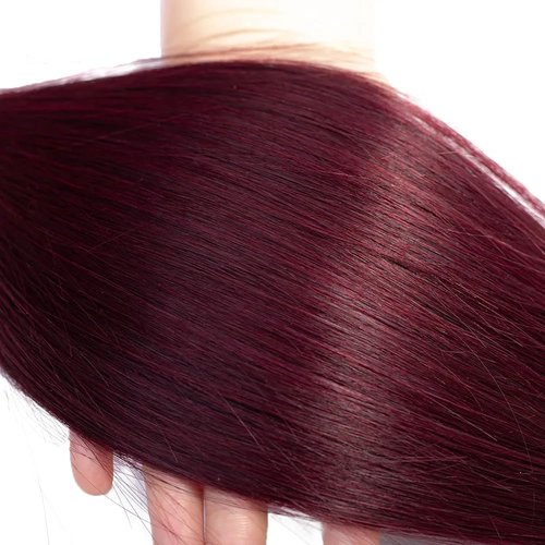 Hiaplame #99j Burgundy Bundles Human Hair Straight Bundles 10 12 14 inch Wine Red Brazilian Virgin Hair 3 Bundle Unprocessed Quick Weave Hair Extensions 100 Gram Per Bundle for Black Women
