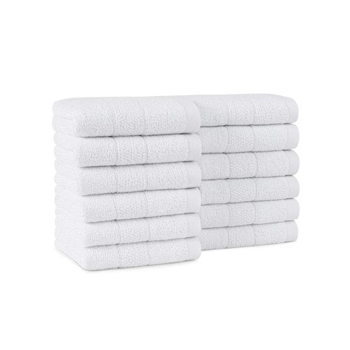 Arkwright Premium Washcloths - (Pack of 12) - Soft & Absorbent, 100% Ringspun Cotton, Contemporary Design Wash Cloths with Dobby, Multipurpose Fingertip Towels, White