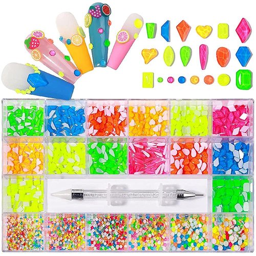 VERONNI Glow in The Dark Nail Rhinestones Kit, Multi Shapes Luminous Neon AB Crystal, Fluorescent Rhinestones for Art Craft Mix Sizes Nail Gems Accessories (04 Luminous)