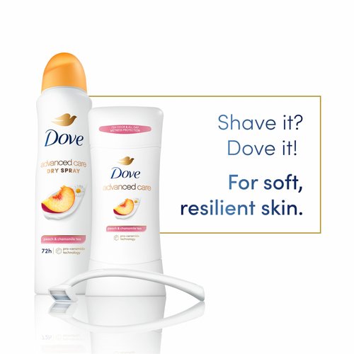 Dove Advanced Care Antiperspirant Deodorant Stick Peach & Chamomile Tea 4 Count for helping your skin barrier repair after shaving 72 hour odor control and all-day sweat protection 2.6 oz