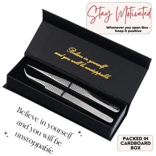 My Lash Tools - New Fiber Tip Lash Tweezers for Eyelash Extensions Tweezers SET OF 2 Mini Isolation & Microgrip Tip Curved Volume Tweezers Japanese Steel Lashing Tweezer (Silver)