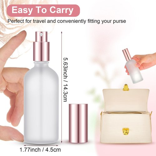 Teenyyou 18 Pack 3.4 oz Glass Spray Bottles, Empty Perfume Frosted Fine Mist Atomizer, Refillable Small Travel Containers for Cleaning Products, Essential Oils, Body Sprays- Gold, Rose Golden, Silver