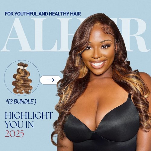 ALHER 4/27 Honey Blonde Highlight Body Wave Ombre Human Hair Bundle 16 Inch Brown Colored Bundles 12A 100% Brazilian Virgin Remy Human Hair Soft Wavy Weave 4/27 Highlight Color