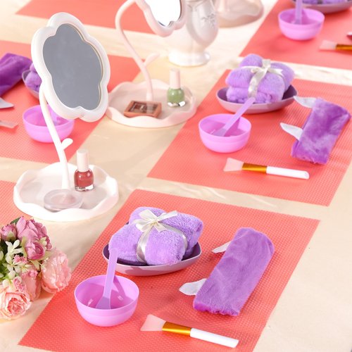HunnmingRe 48 Pcs Spa Party Supplies for Women Face Mask Mixing Bowl Spa Towel Heart Bowl Stick Spatulas for Sleepover Party(Purple)