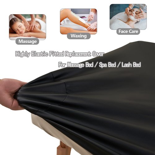 KAKU HOME Massage Table Cover Protector Vinyl Leather Spa Bed Covers - Fits Beds 28-31" Wide, Lash Bed Sheets Fitted Sheet, Waterproof & Oilproof & Reusable & Elastic (Black)