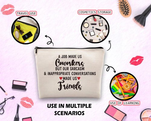 Dwept Funny Coworker Gifts Makeup Bag, Farewell Leaving Going Away Gifts for Colleagues Cosmetic Bag, Thank You Gifts for Coworkers Makeup Bag for Purse, A Job Made Us Coworkers Travel Bag