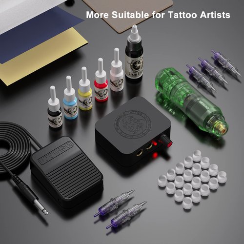 Tattoo Kit Wormhole Tattoo Rotary Tattoo Machine Kit Complete Tattoo Practice Pen Kit 20PCS Tattoo Cartridge Needles 6PCS Tattoo Ink for Beginners and Tattooists WTK159