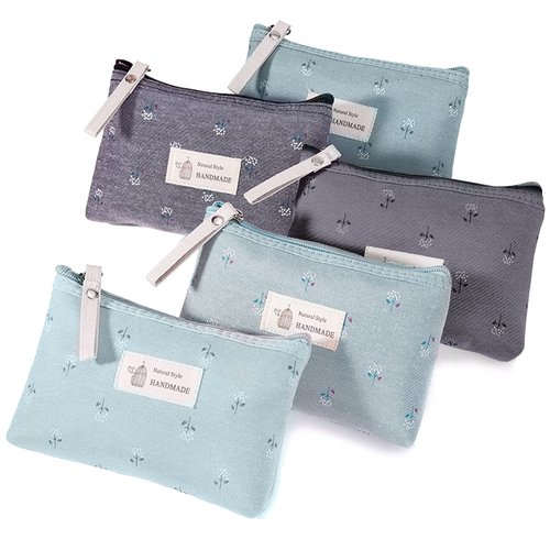 Qikuver Canvas Cosmetic Bags, 2 Pieces Cosmetic Bags for Women, Makeup bag Cute Cosmetic Bag Organizer Small Mini Makeup Pouch for Purse Toiletry Bag