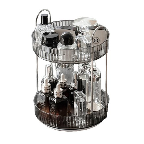 QIZHAN Modern Style Cosmetics Transparent Rotating Storage Rack Turntable Multifunctional Large Capacity Double - Layer Skin Care Products Dressing Table Storage Box Dust - Proof Space - Saving