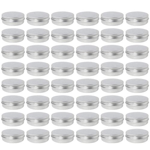 Moretoes 48 Pack 2 Oz Metal Round Tins Aluminum Tin Cans Containers with Screw Lid for Salve, Spices or Candies