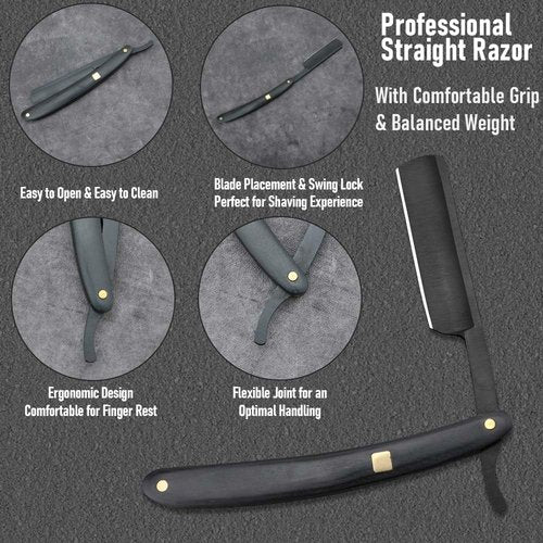 Premium Stainless Steel Shaver Razor with Shaving Strop for Men，Professional Straight Edge Barber Razor,Straight razors for men, Home & Salon Grooming Using (NO.189)