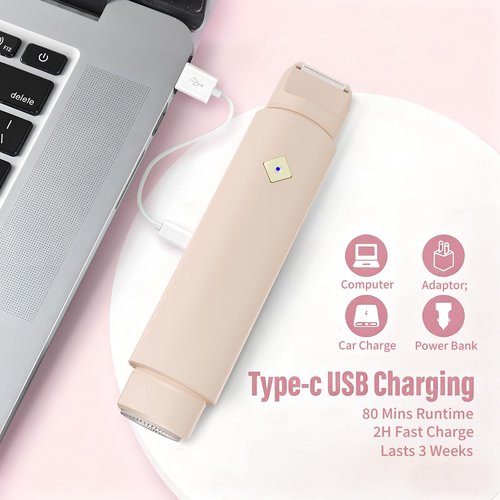 Cordless Bikini Shaver, Bikini Trimmer for Women, 2-in-1 Electric Razors Body Hair Removal, Dual Head Women's Hair Trimmer for Leg Arm Body Pubic Grooming Tool (Brown)
