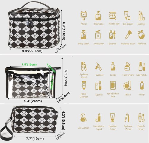 jiffordwind Makeup Bag 4 Pcs Waterproof Cosmetic Bag Set Portable Travel Cosmetic Bag Multifunction Organizer Storage Bag Toiletry Bag forWomen and Girls (BLACK)