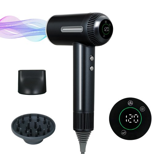 Hair Dryer,7 Temps&31 Modes.Intelligent Temperature Control,LCD Display,Self-Cleaning Mode,Facial Care Mode.1600W Ionic Blow Dryer.Low Noise Thermo-Control Hair Dryer with Diffuser and Nozzle