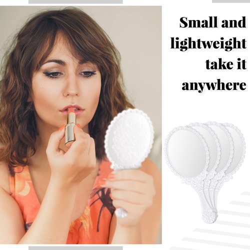 Namalu 40 Pcs Vintage Handheld Mirror Small Embossed Portable Princess Cute Compact Mirror with Handle for Women Valentine Party Favors Travel(White)
