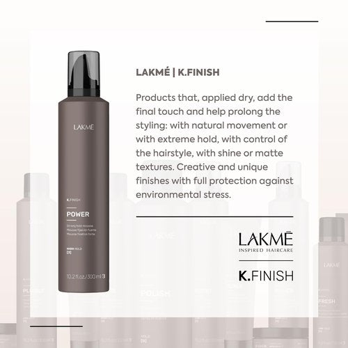 LAKMÉ K.Finish Power Strong Hold Hair Mousse, Volumizing Mousse, Extreme Hold, Frizz Control, 10.2 Fl Oz