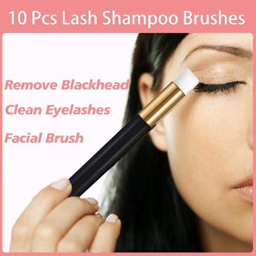 60pcs Lash Extension Cleaning Kit for Clients,10pcs Lash Brushes,10pcs Eyelash Cleaning Brush with Tubes,10pcs Lash Bottles,10pcs Eyelash Bags,10pcs Lash Shampoo Stickers,10pcs instruction card(Black)