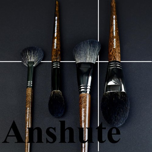 Anshute Natural Goat Hair Makeup Brushes Set of 4, Face Brushes, Professional Natural Hair Cosmetic Brushes, Beech Wood Handle. Super Soft Bristles, Variety of Brushes.