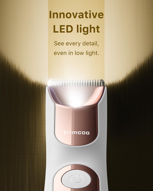 Trimcoo New Bikini Trimmer for Women [LED Light & Diaplay] Electric Foil Shaver for Men, Body Hair Trimmer for Face, Groin, Arm, Back, Wet/Dry Painless Groomer with Ceramic Blade,Travel Razor, White
