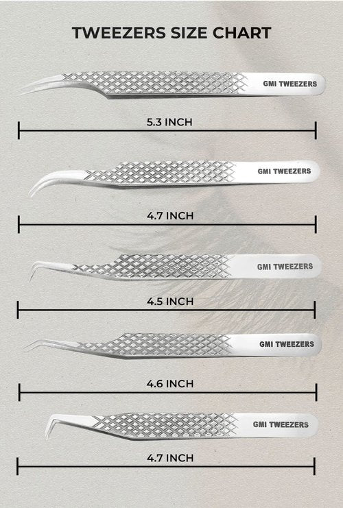 GMI Lash Tweezers - Set of 5 Eyelash Tweezers - Stainless Steel Eyelash Extension Tweezers - Multipurpose Lash Tweezers for Eyelash Extensions for Individual., T1122