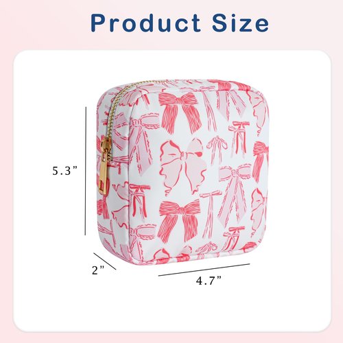 RSRSLEII Small Waterproof Nylon Makeup Bag with Bow Pattern, Aesthetic Cosmetics Pouch and Toiletry Bag for Travel, Cute Makeup Organizer Storage Pouch for Women Girls(04Red Bow)