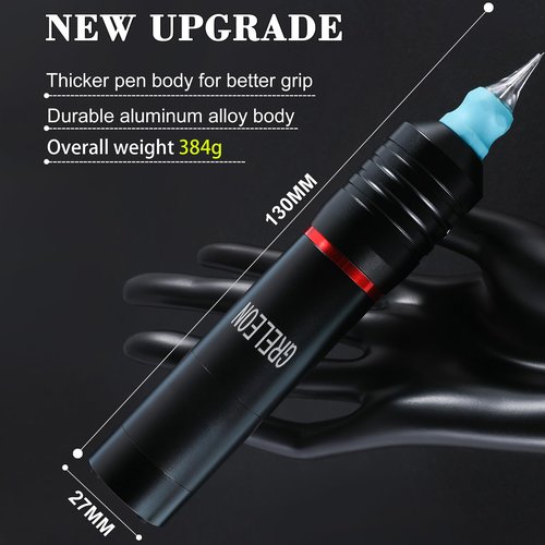 GRELEON Tattoo Machine Tattoo Pen kit 2 Tattoo Batteries 1500mAH Power Supply Stroke 4.0 Professional Cartridge Tattoo Gun for Tattoo Artist（Color Red）