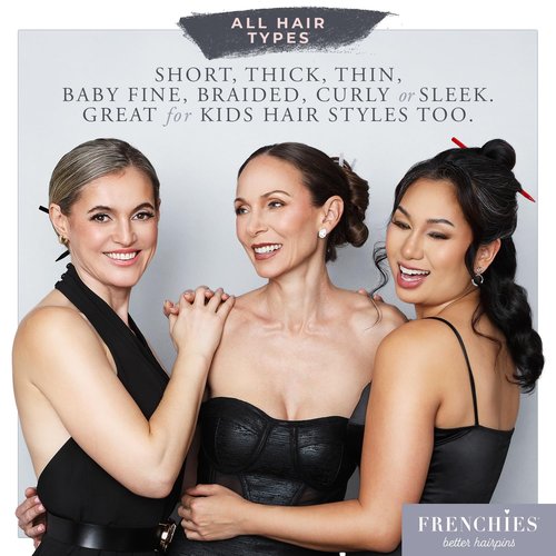 Frenchies French Twist Chinese Hair Sticks, Ultra Flocked Extra Soft Hair Chopsticks for Women, Girls, Teens, Buns, Dancers, Womens Wedding Accessories for Updo Hairstyles, Pack of 3, Red