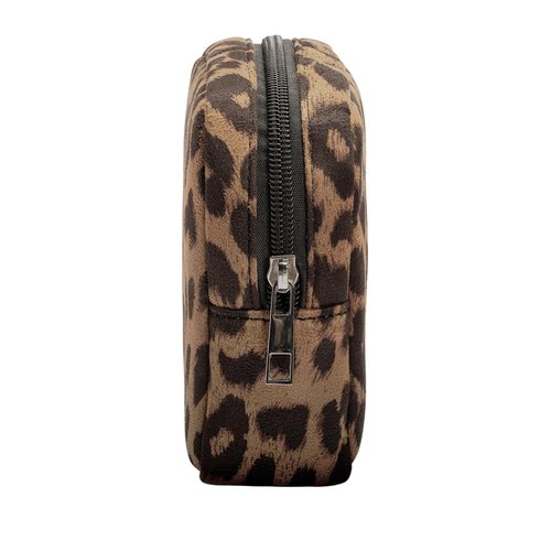 AGBIADD Fabric Leopard Print Makeup Bag Travel Cosmetic Case Soft Toiletry Bag with Zipper, Portable Make Up Organizer Traveling Compact Car Bag for Essentials (Brown)