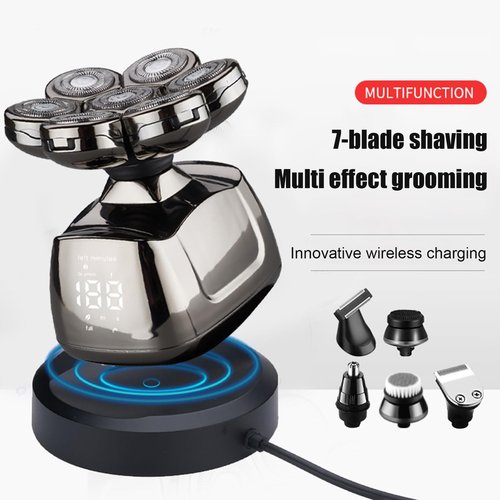 Cordless 7D Head Shavers for Bald Men Multifunctional Rechargeable Electric Razor IPX6 Waterproof for Home Travel