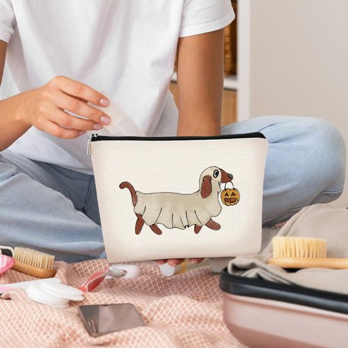 BARPERY Halloween Bags for Women - Boo Basket Stuffers, Cute Dachshund Ghost Pumpkin Makeup Bag, Party Favors & Gifts