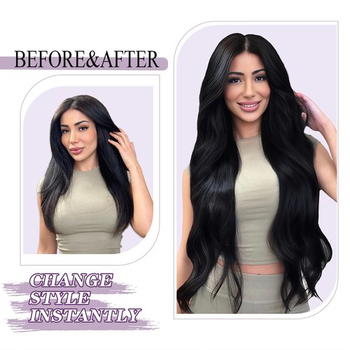 Human Hair Extensions Jet Black Clip in Hair Extensions Real Human Hair 85g Clip in Extension for Women 7Pcs 16 Inch Silky Straight Remy Human Hair #1 Clip ins