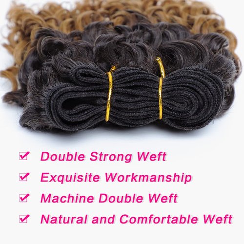 Human Hair Bundles 8 inch Curly Human Hair 4 Bundles 1B/30# 12A Brazilian Virgin Hair Unprocessed Curly Weave Bundles Kinky Curly Bundles Human Hair 55 Gram/Bundle Wet and Wavy Bundles