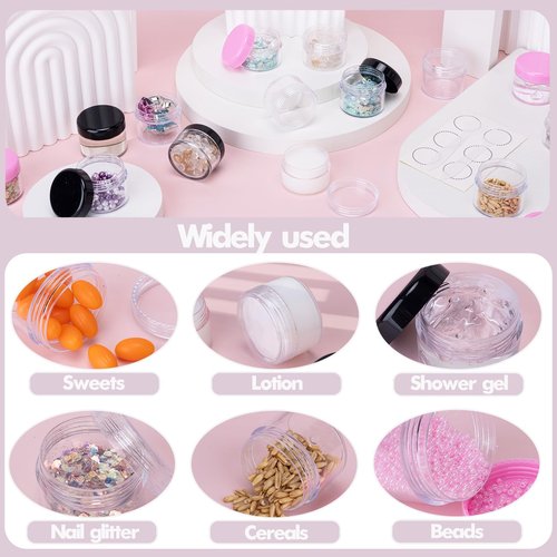 15 Grams Small Plastic Jars with Lids, 12 Pack Travel Cosmetic Containers, Empty Sample Jars with Lids, Body Butter Jars with Lidss and Makeup Spoons