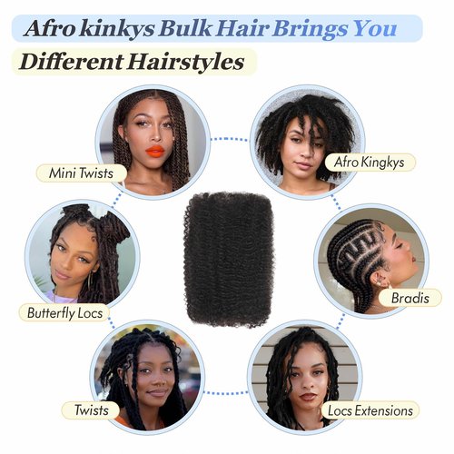 YuDragonFt Afro Kinkys Bulk Human Hair 20-Inch 30g/bundle Natural Black Kinky-Curly Bulk Hair for Dreadlock Extensions Microloc Loc Repair Twist Braids - Bleachable and Dyable (1 B, 20 Inch)