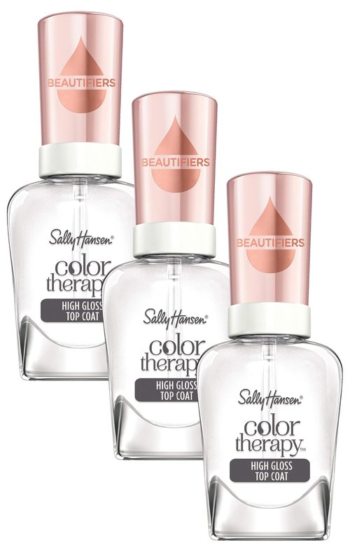 Sally Hansen Color Therapy Beautifiers High Gloss Top Coat, Glossy.35 Fl Oz, Top Coat Nail Polish, Nail Strengthener, Argan Oil (Pack of 3)