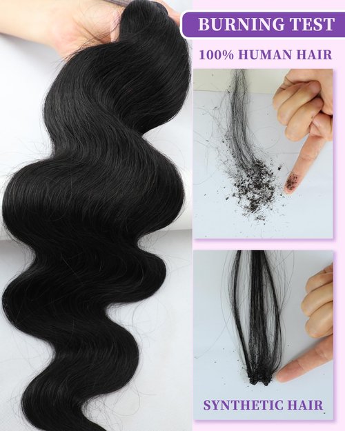 Body Wave Bundles Human Hair 16 Inch 12A Human Hair Bundles Real 100% Raw Unprocessed Brazilian Virgin Sew in Quick Weave Natural Black Deals Thick Hair Extensions
