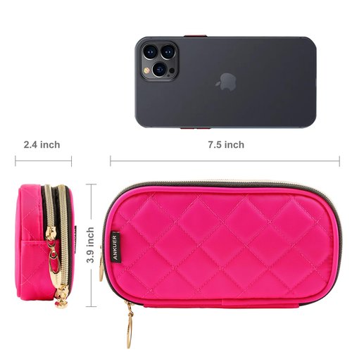 ANKUER Travel Makeup Bag for Women: Small Cosmetic Bag Organizer Cosmetic Case Pouch for Girls (Rose Red)