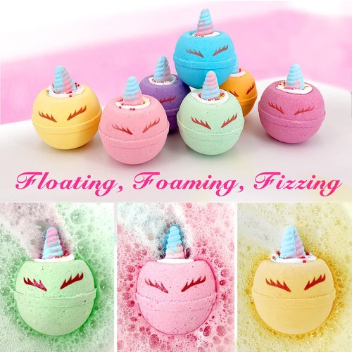 Unicorn Bath Bombs for Kids, 9 Large Kids Bath Salts with Squishy Toys Inside, Magic Unicorn Bath Balls with Surprise Inside for Girls…
