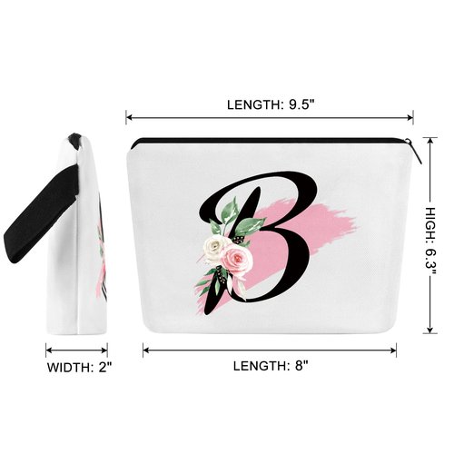 Prettyui Initial Monogram Personalized Makeup Bag, Bride Bridesmaid Cosmetic Bag, Portable Cosmetic Bag Toiletry Bag Travel Bag Birthday Gifts for Women Girl, Personalized Cosmetic Bag for Women (B)