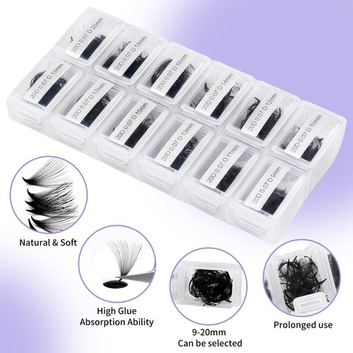 WENDY Lashes Premade Fans Eyelash Extensions 1200PCS Eyelash Extension 20D Volume Lash Extensions Loose Promade Fans D Curl Mixed 9-20mm Pointed Base Pre Made Lashes(1200PCS-20D-0.07-D, 9-20mm mixed)