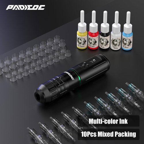 Padieoe Tattoo Gun Kit, Tattoo Kit Wireless Tattoo Machine Kit 1,600 MAH Battery Tattoo Practice Pen with Digital Led Display Type-C Charged Tattoo Supplies for Beginners WTK280