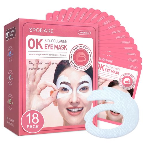 SPODARE Bio-Collagen OK Eye Mask, Firming & Hydrating Under Eye Patches for Puffy Eyes and Dark Circles, Deep Moisturizing & Soothing Overnight Eye Mask for Women and Men - 18 Pairs, Mystery White