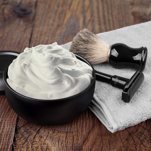QSHAVE Stainless Steel Shaving Bowl with Lid 4 Inch Diameter Large Deep Size Matte Black Chrome Coating