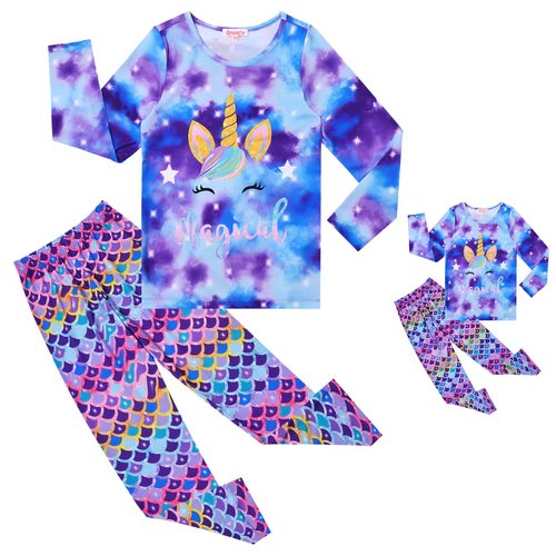 Pajamas for Girls Long Sleeve Pjs Set Matching American Girl Doll Clothes, Size 4t 5t