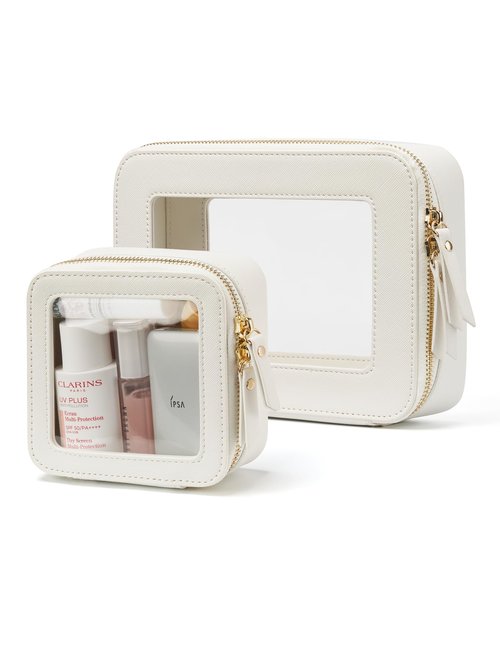 Popvibe Clear Makeup Case Toiletry Bag Travel Clear Cosmetic Bag with Zipper, Make Up Bag Organizer Traveling TSA Approved Transparent Makeup Bag Car for Essentials, Mini & Medium, White