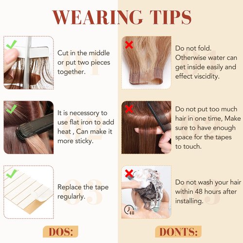 Hairro Tape In Human Hair Extension Remy Tape Ins Glue In Hairpieces Skin Weft Tape On Hair Extensions Long Straight Strong Double Sided Tape Hairpieces For Women 16 inch 50g 20pcs #06 Light Brown
